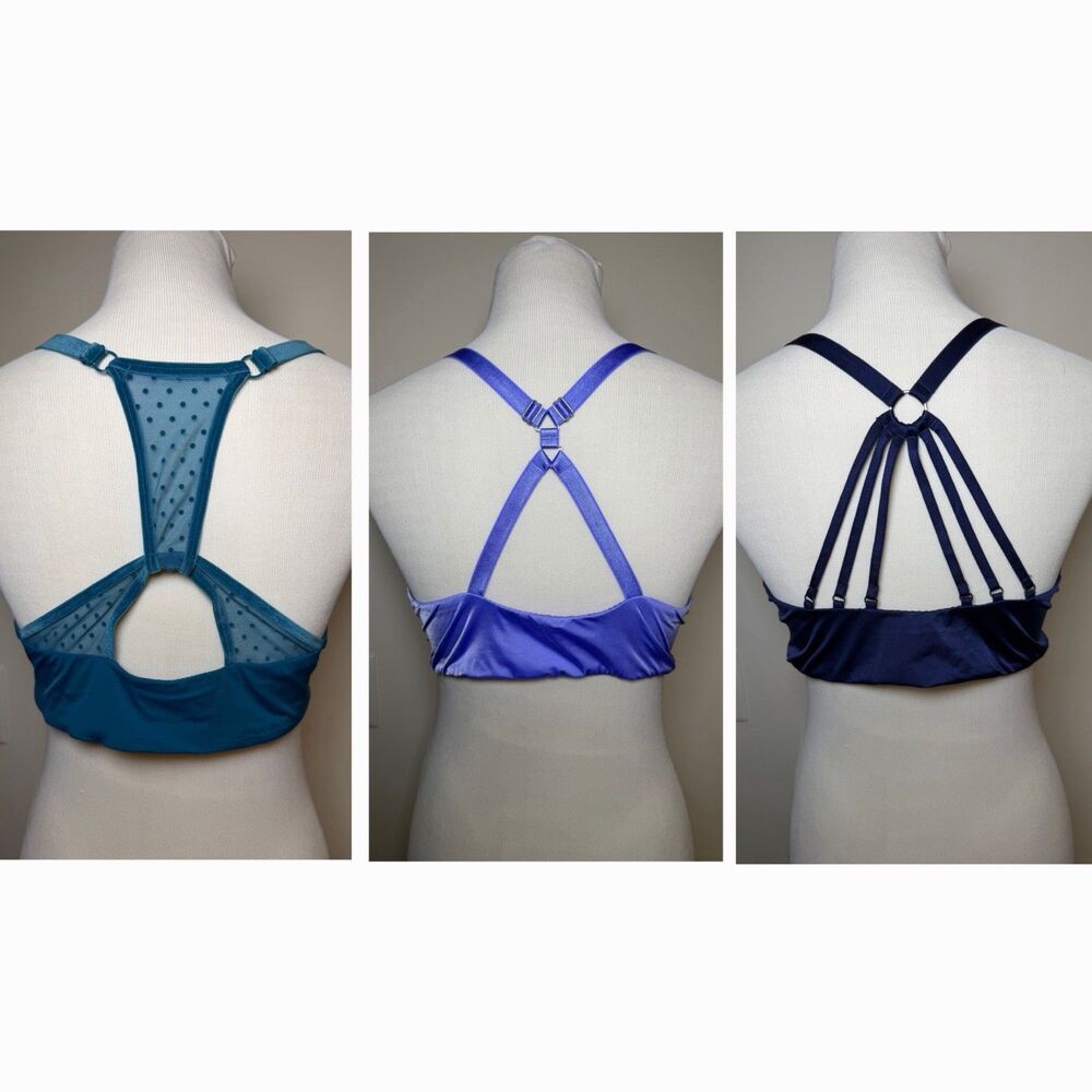 Victoria’s Secret 38D 3 Pc Bra Lot Turquoise/ Purple / Navy - Picture 2 of 7